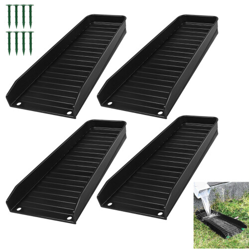 4PCS Black Downspout Splash Block Rain Gutter Extensions with 8 Fixing Nails