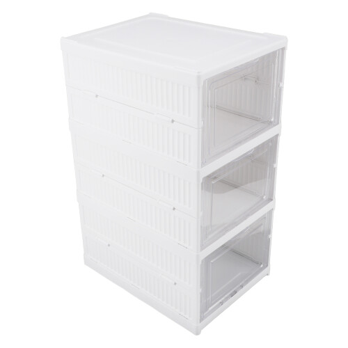 Collapsible Clear Shoe Storage Box, 3-Layer Stackable Organizer (19.5x25.5x34.5cm)