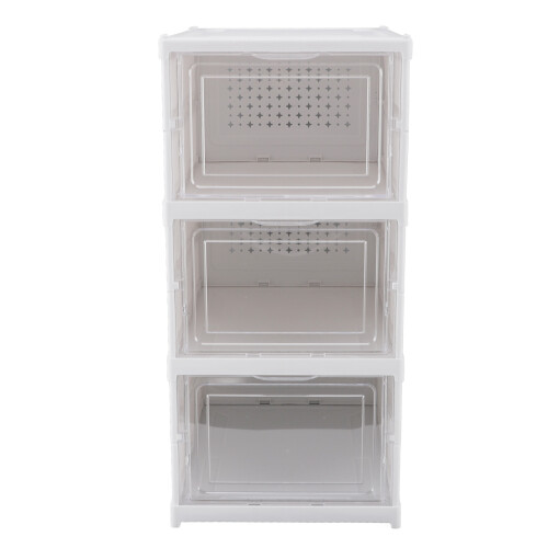 Collapsible Clear Shoe Storage Box, 3-Layer Stackable Organizer (19.5x25.5x34.5cm) 2
