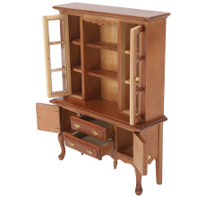 Miniatur-Kabinett aus Holz im Maßstab 1/12, Puppenhaus-Regal mit geöffneten Türen und Schublade, für Zimmer, maronfarben