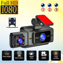 3-Kanal-Dashcam, 128 GB, 3-Zoll-Display, Front-, Innen- und Heckkamera