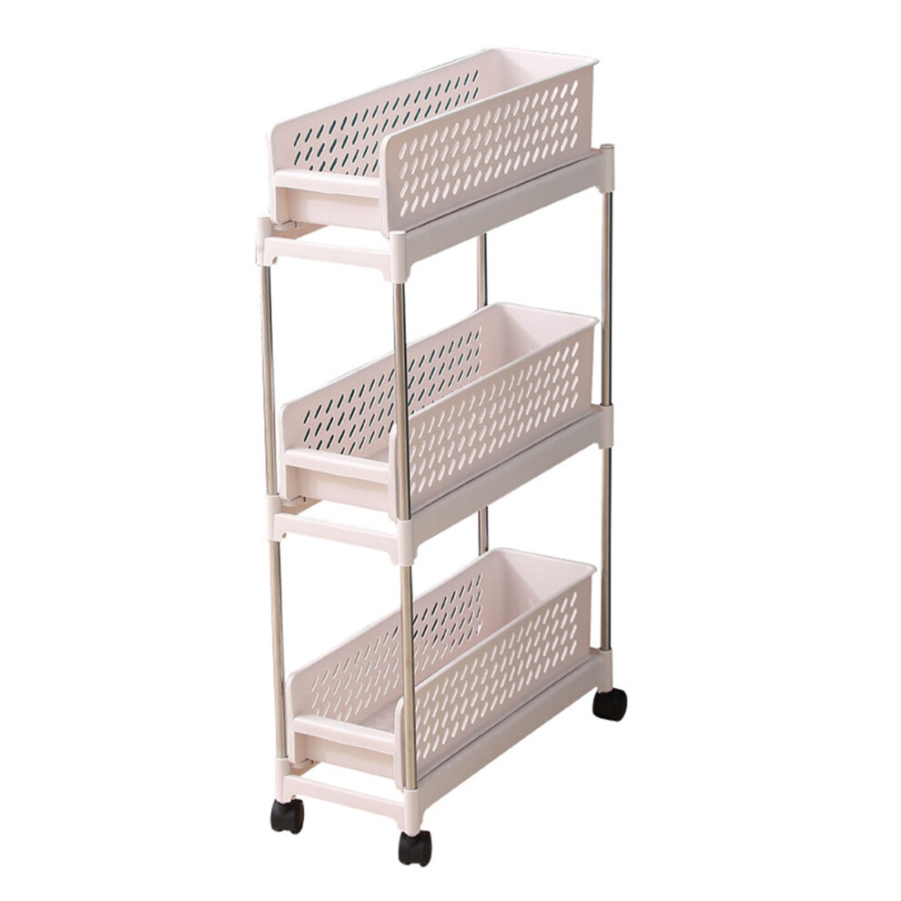 Slim 3-Tier Rolling Storage Cart, 80x45.5x18cm, Narrow Utility Canvas