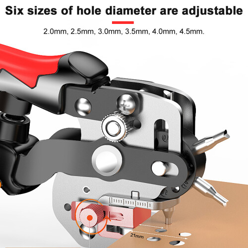 Multifunctional Hole Punch Plier, 6 Sizes, Stainless Steel, Red/Black 1