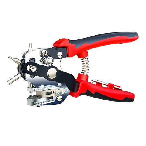 Multifunctional Hole Punch Plier, 6 Sizes, Stainless Steel, Red/Black 2