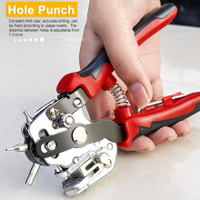 Multifunctional Hole Punch Plier, 6 Sizes, Stainless Steel, Red/Black