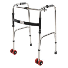 2 Pcs Walker Wheel Legs 6-Gear Adjustable Stainless Steel Red Wheels