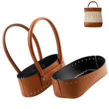 Bag Handles Pack Of 2, PU Leather Brown With Holes, Shoulder Strap For Crocheting DIY Sewing Bags Handbag