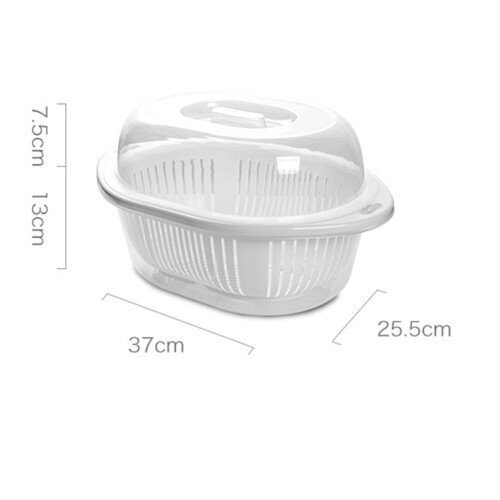 Panier d'égouttage à double étage avec grand couvercle blanc 1