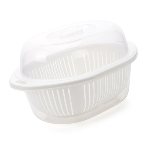 Panier d'égouttage à double étage avec grand couvercle blanc