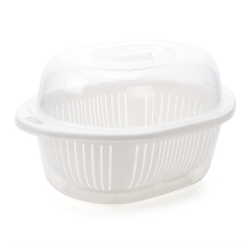 Panier d'égouttage à double étage avec grand couvercle blanc 2