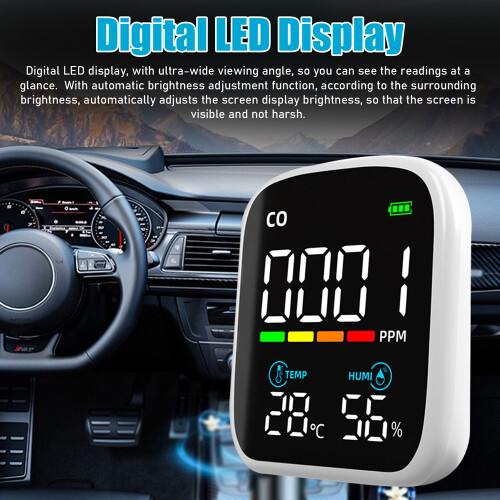 Smart CO Sensor: Real-Time Monitoring Type-C Rechargeable 1200mAh