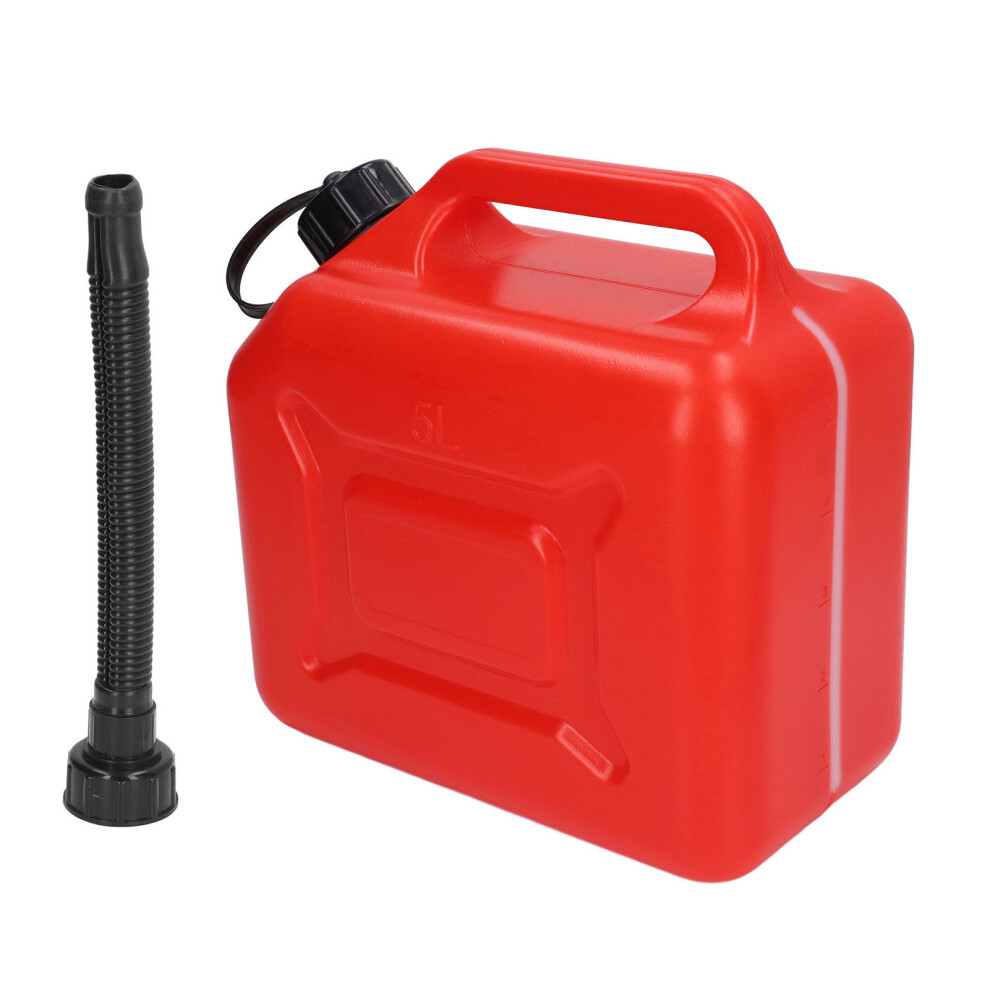 Gas Can 5L 1.3 Gallon ABS auslaufsicherer roter tragbarer Benzinkanister mit 27 cm Auspuffrohr und Skala