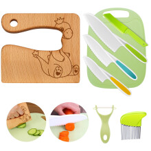 Children's Knife 8-Piece Kids Kitchen Knife Set For Toddlers, Includes Wooden Knife, Chopping Board And Peeler, Dinosaur