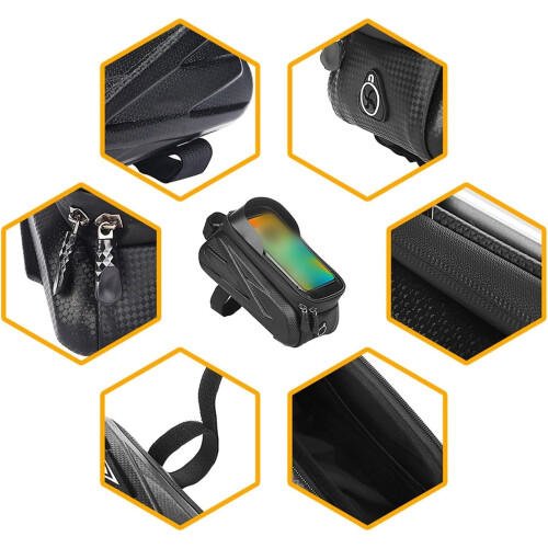 Motorcycle Front Frame Storage Bag Hard Shell EVA Waterproof Phone Holder With Touchscreen Window High Capacity For MTB 2