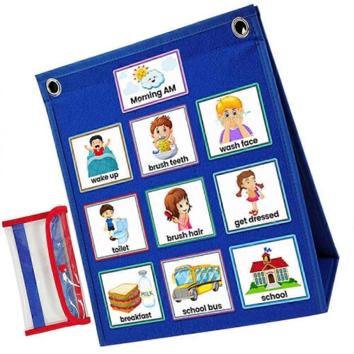 Visual Routine Chart Kids Schedule Board for Home Rectangular Blue 67.5X24CM Reward Good Behavior 1 Set 1