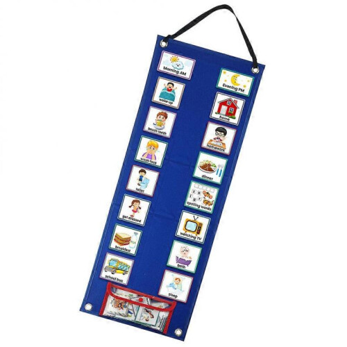 Visual Routine Chart Kids Schedule Board for Home Rectangular Blue 67.5X24CM Reward Good Behavior 1 Set