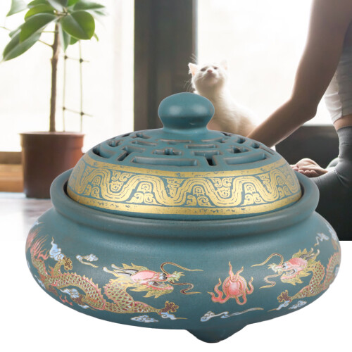 Ceramic Color Enamel Incense Burner 10cm Retro Pattern Cone Holders