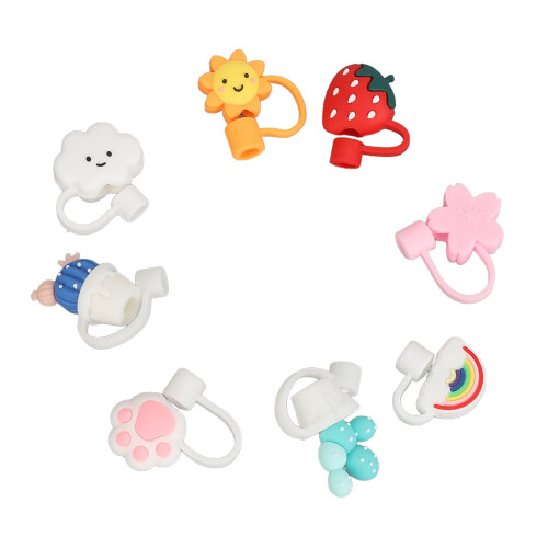 8 pièces de couvre-paille en silicone, design cartoon