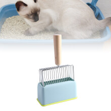 Katzenstreu-Schneeschaufel aus Metall mit langer Griffbasis, tiefer Schaufel, zum Durchsieben, für kleine Katzen, langlebiger großer blauer