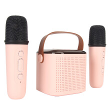 Mini Karaoke Maschine Stereo Tragbar RGB Licht Bluetooth Lautsprecher mit 2 kabellosen Mikrofonen für Zuhause Party Pink