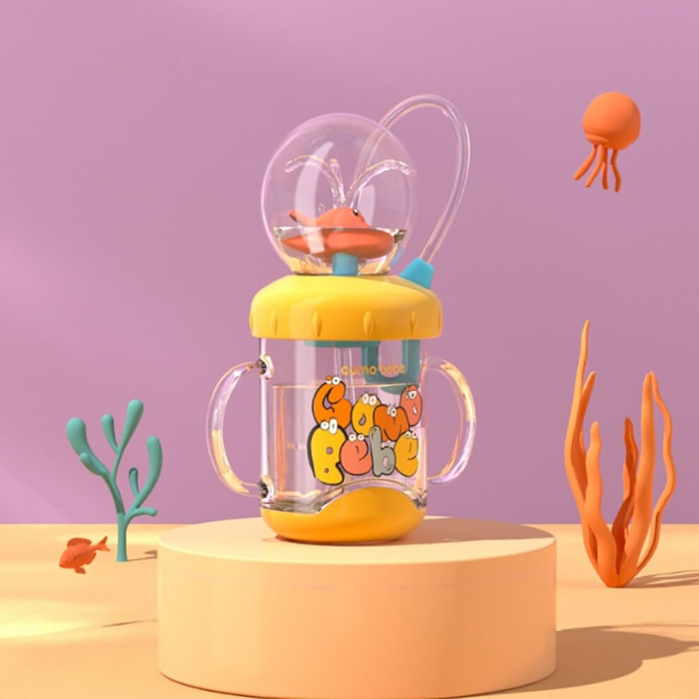 Fountain Drinking Cup Whale Squirt Drinking Cup 220Ml Portable Leakproof Water Cup With Handles And Adjustable Straps Cute Yellow