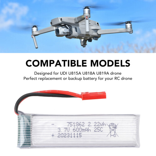 Batteria per drone 3,7 V 600 mAh JST rossa U815A/U818A 2