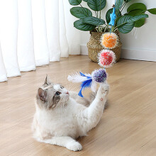 Fühlt Stern Feder Teaser-Stick Bunt Weiches Haarball Stern Katzen-Teaser-Stick für Zuhause Gelb