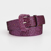 Cinturón de PU con lentejuelas color ciruela-rojo, 106x3,7 cm, talla única