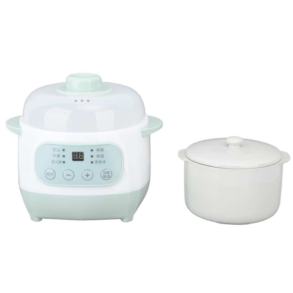 200W 1L Green Ceramic Slow Cooker, 24H Timer, EU Plug
