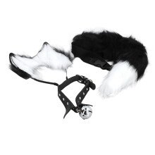 Kunstpelz-Wolf/Fuchs Schwanz- und Ohren-Set - 50 cm Weiß/Schwarz
