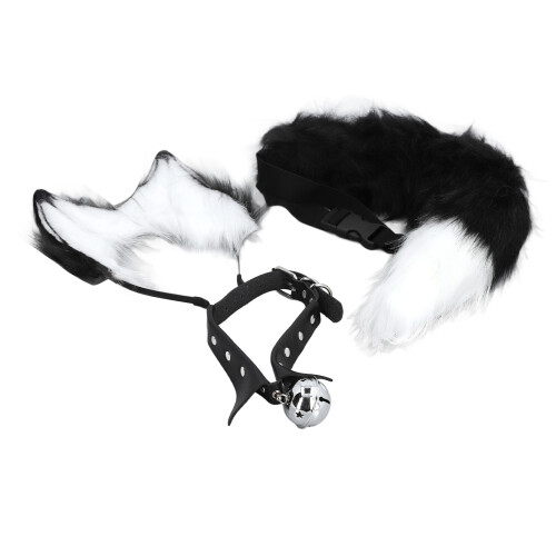 Set di coda e orecchie da lupo in pelliccia artificiale, 50 cm, Bianco/Nero