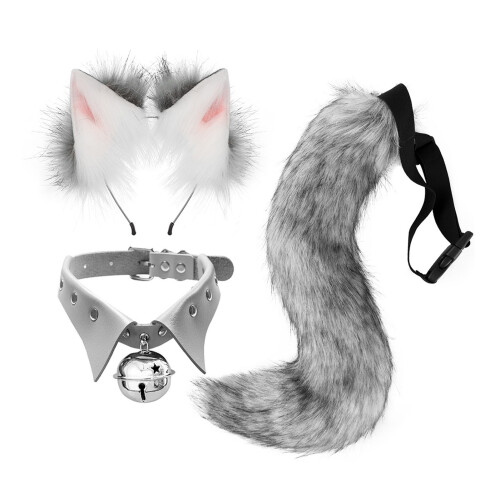 Kunstfell-Wolfschwanz- und Ohren-Set, dunkelgrau 50 cm 2