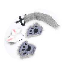 Ensemble oreilles de loup en fausse fourrure pattes et queue 50 cm gris foncé