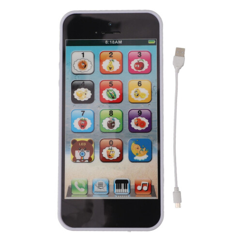 Kids Toy Smartphone with 8 LED Modes, Music, USB, Black 1