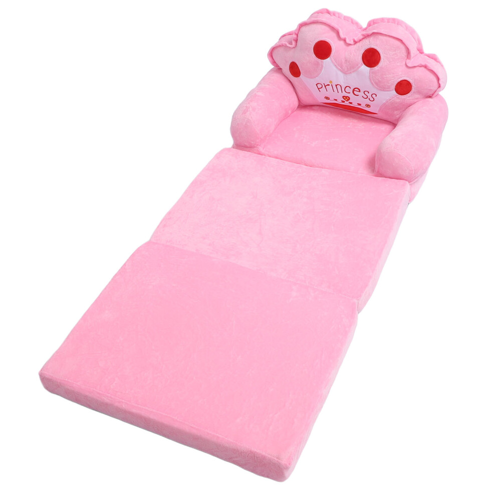 Foldable Pink Toddler Sofa Chair with Armrest in Tiara Design