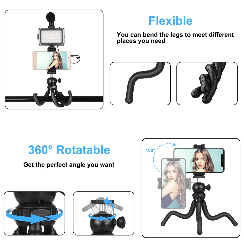 Smartphone Vlog Kit With Flexible Tripod, Cardioid Mic, Led Extendable Clip Light 4681336000917