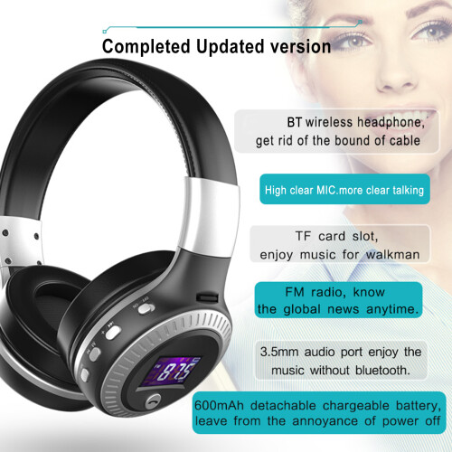 Wireless Bluetooth Headset with Display, 600mAh Battery, Foldable, Comfortable Headband 1