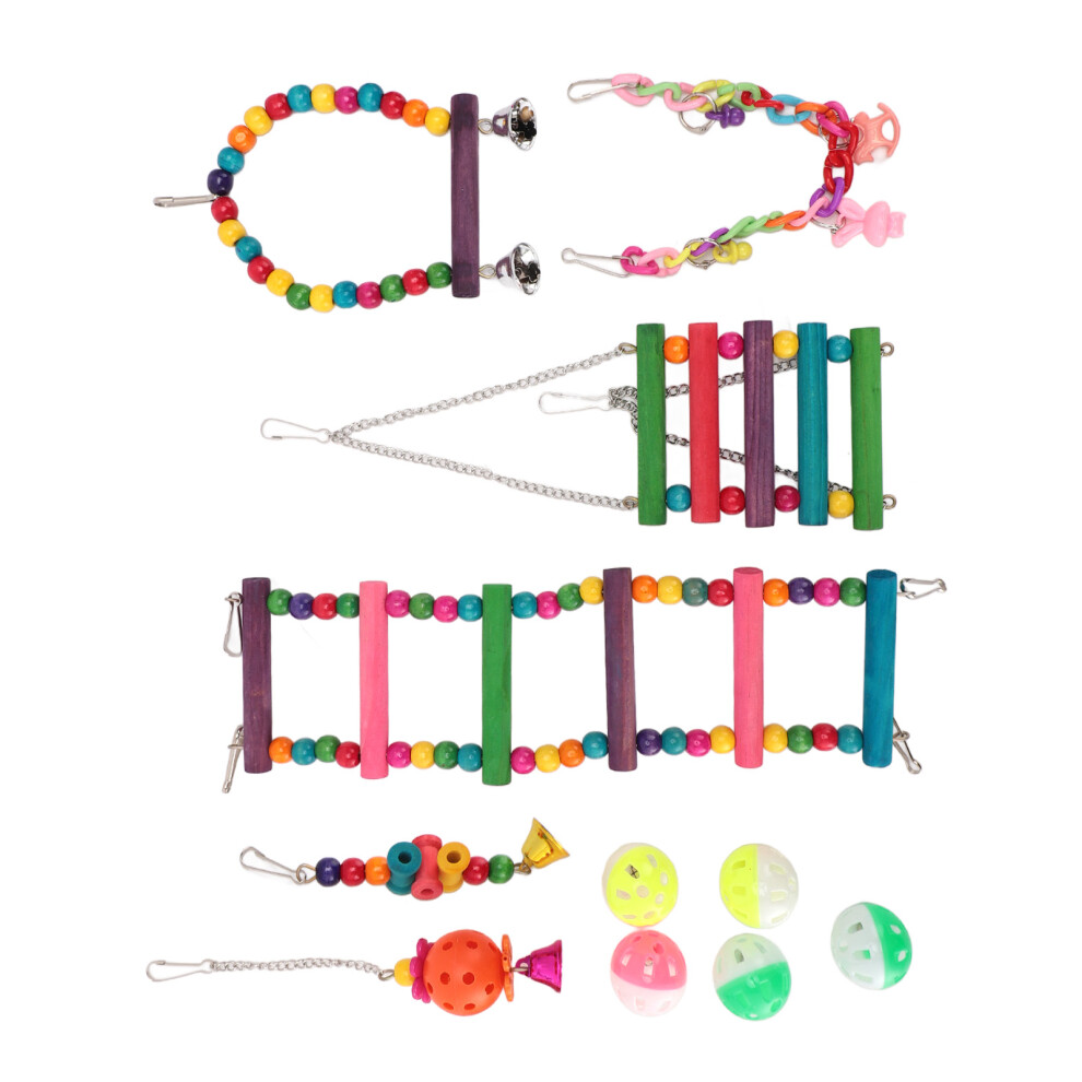 Colorful Parakeet Chewing Swing Toy Set, 11 pcs, Plastic & Pine