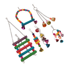 Set de juguetes para aves de pino colorido, percha oscilante con 6 campanas
