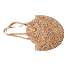 Strohtaschen Handgefertigte Strandtasche Khaki Runde Form Tasche für Frauen Reise Pendeln Einkaufen
