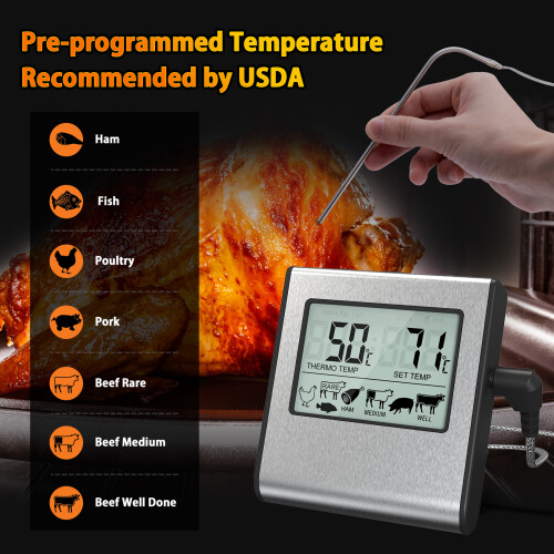Termometro digitale per carne da 0–300 C, 7 programmi e timer 1