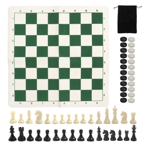 Set portatile di scacchi e dama 24 pezzi verde e bianco 50 cm 2