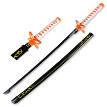 Demon Slayer Katana - Tanjiro Zenitsu Inosuke Rengoku Cosplay Prop, 104 Cm, ABS Blade, Wooden Style Sword