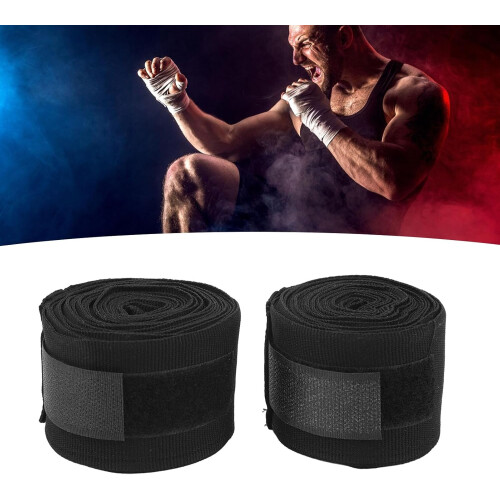 Kickboxing Hand Wraps One Size Quick Dry Half Elastic Cotton Boxing Black 1