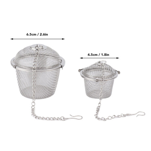 2pcs Stainless Steel Mesh Tea Balls with Hook Chain, 4.5cm & 6.5cm 1