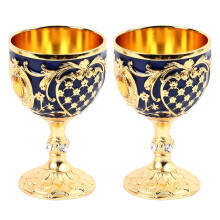 Verre à vin en alliage de zinc vintage, doré/bleu, 2 pièces