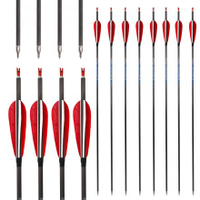 Hunting Arrows Pack Of 12, Carbon Arrows 6.2 Mm ID, Spine 250-800, Length 26-32 Inches, 4 Inch Red White Turkey Feather