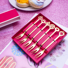 5pcs Gold Stainless Steel Fruits Forks 2 Prong Dessert Appetizer