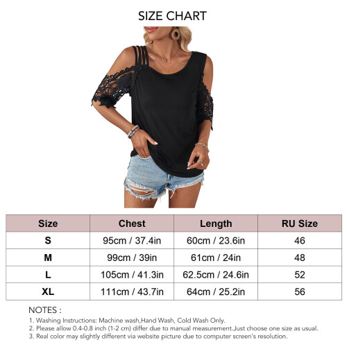 Blusa in pizzo con spalle scoperte da donna, nera S, 95cm 1