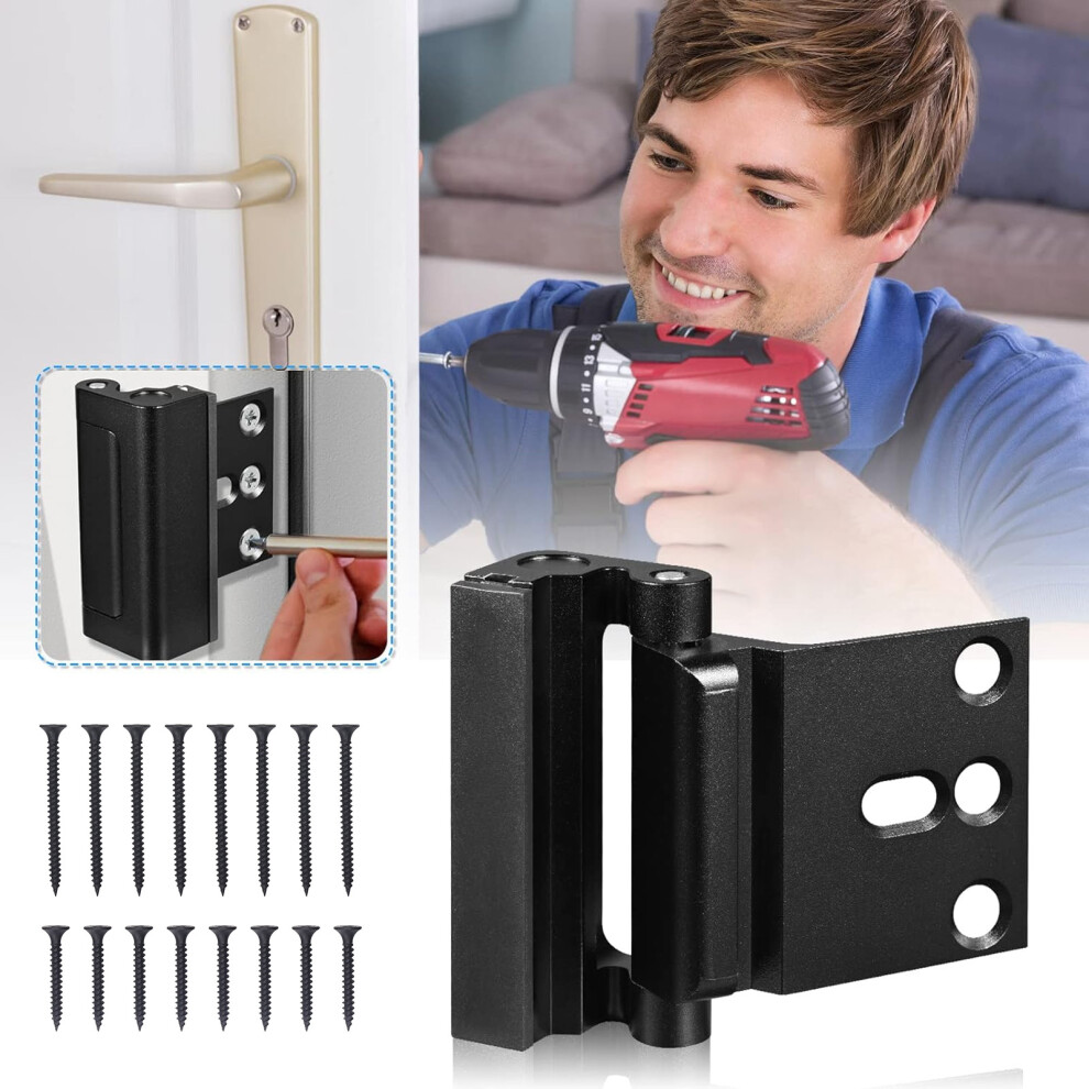 2Pcs Aluminum Alloy Childproof Door Security Lock for Inward Swinging Doors, Black